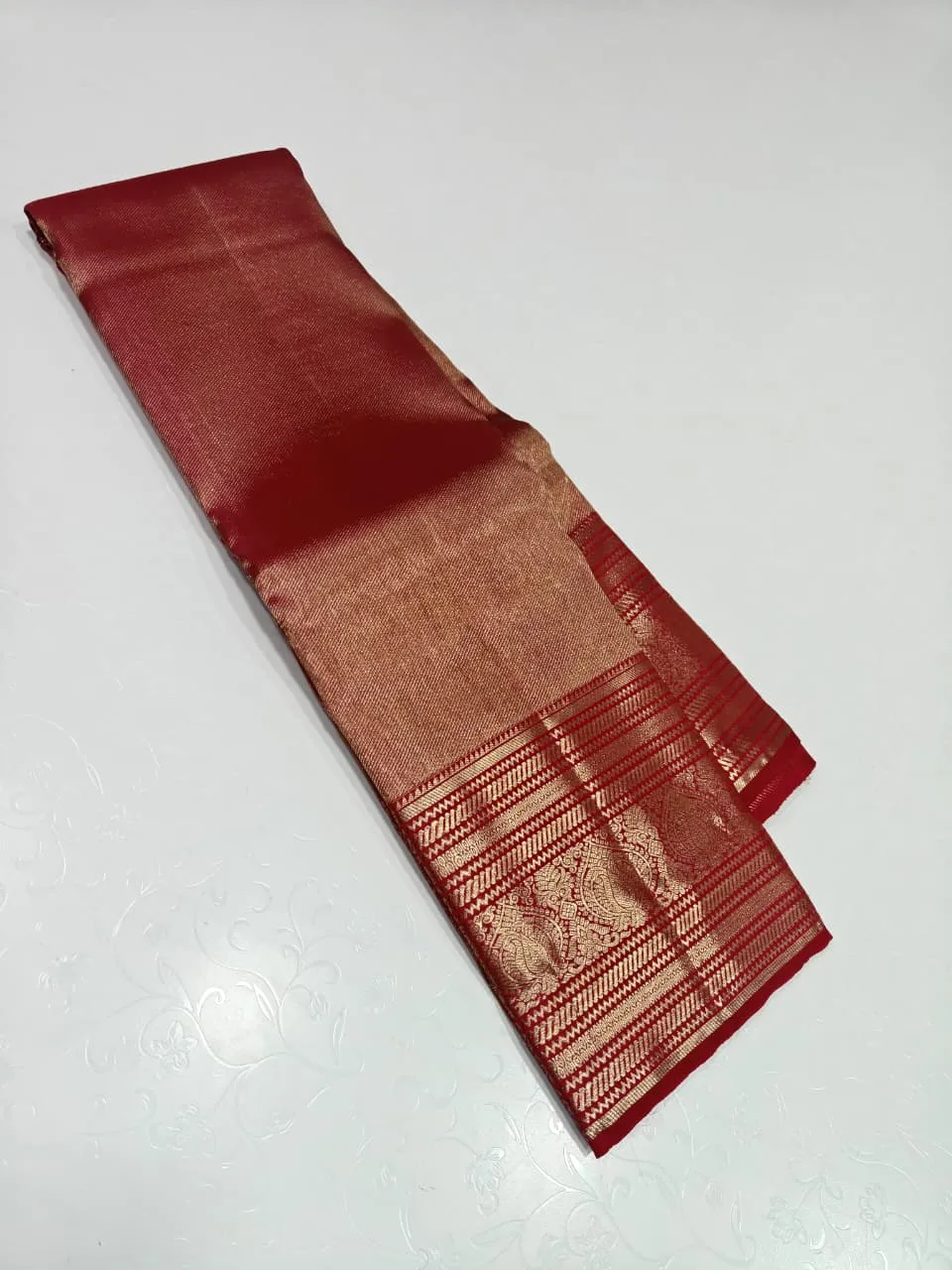 Kanchipuram Bridal Crimson Red Zari Tissue Silk Saree